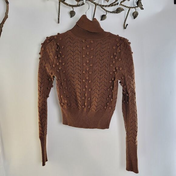 Tularosa Achilles sweater chocolate brown pompom from Revolve. Sold out online - Picture 2 of 12